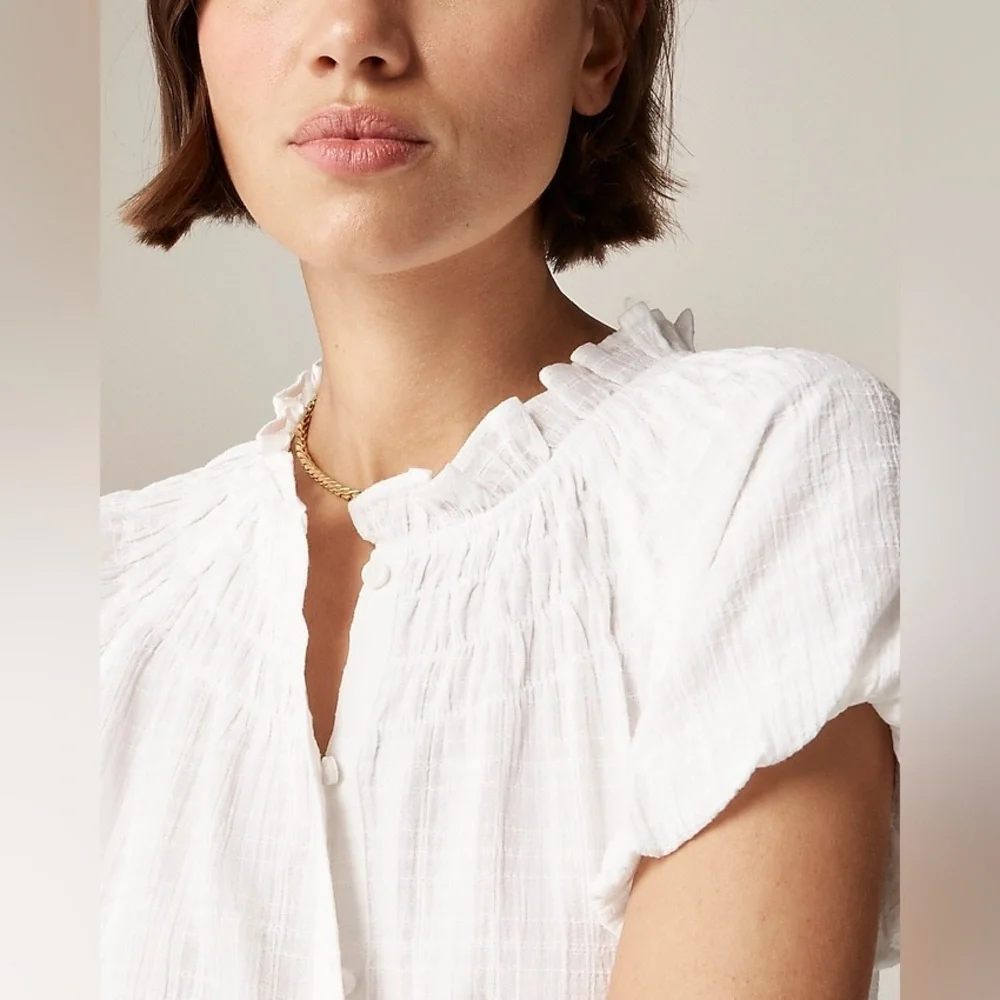 NWT J. Crew Smocked-neck top in textured gauze
